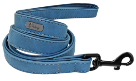 Luxury Velvet Dog Leash Blue luxury velvet dog leash, 120cm length and easy to grip, with a sturdy black metal clasp, designed for comforable walk.