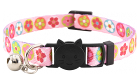 Fun Pattern Breakaway Cat collar Pink floral breakaway cat collar with a bell, adjustable and lightweight, combines charm with safety.